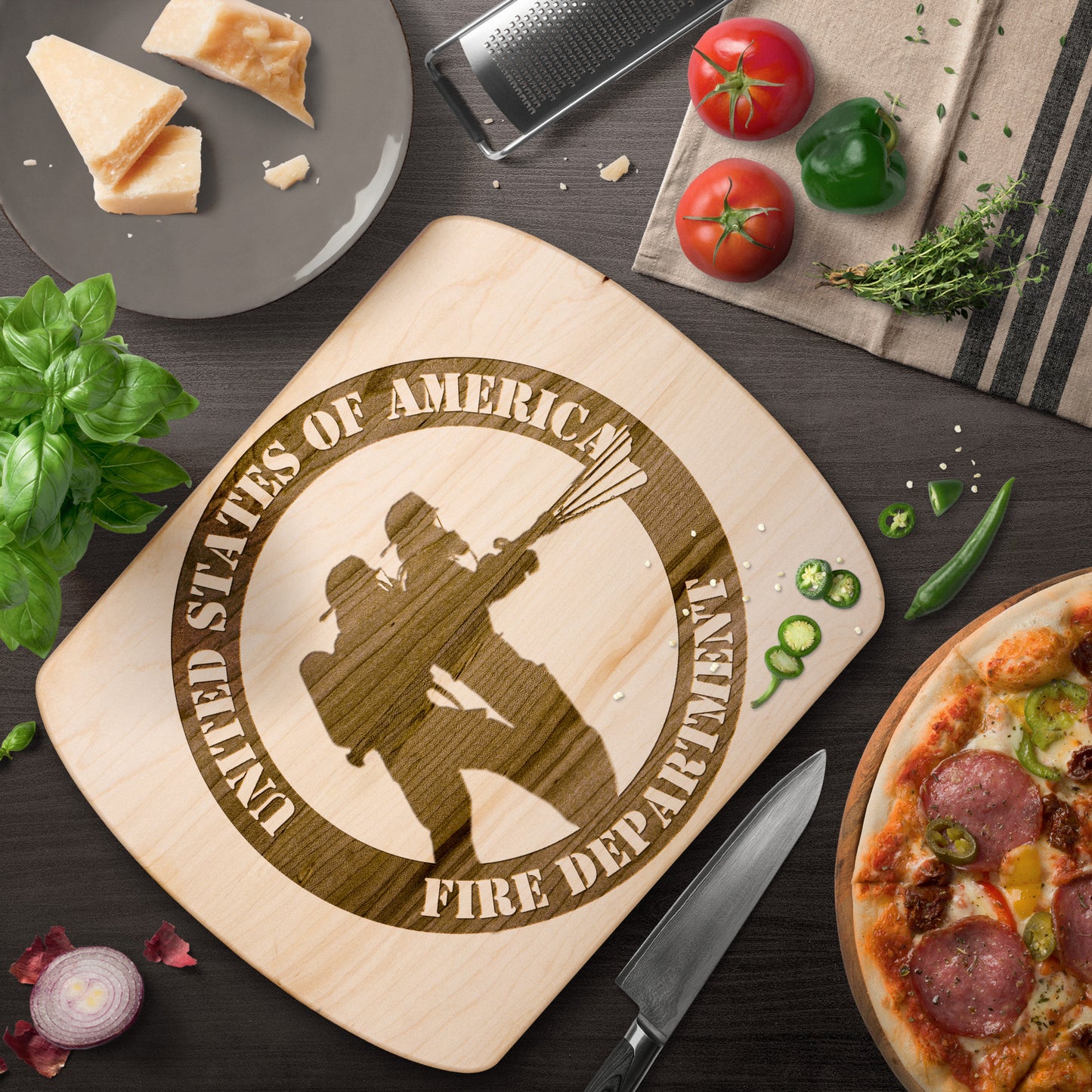 Firefighters 2 Round (Cutting Board/ Cheese Platter)